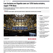 Las fusiones en Espa�a caen un 12% hasta octubre, seg�n TTR Data